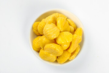 Sweet Chestnut Kernels in White Bowl - Healthy Natural Snack Food on Clean Background