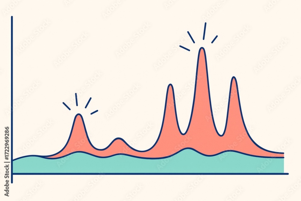 Poster abstract scientific graph with colorful peaks and highlights showing data fluctuations on light back