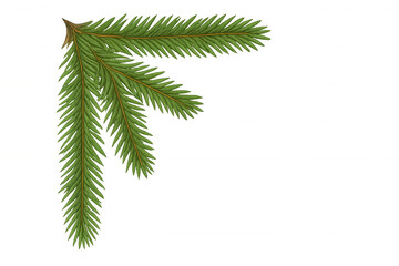 Naklejka premium Pine tree branch creating a festive top left corner frame, isolated, evergreen christmas season decoration element