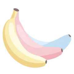 Group of Three Pastel Colored Bananas in a Gentle Flat Style