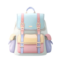 Detailed Pastel Backpack with Multiple Pockets and Decorative Straps