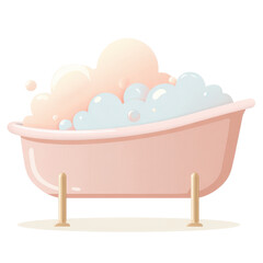Cute Pastel Bathtub with Soft Bubbles and Foam Vector Icon