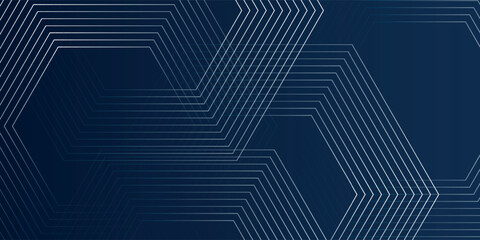 Dark blue hexagon abstract background with glowing arrow lines technology futuristic concept. vector illustration eps10