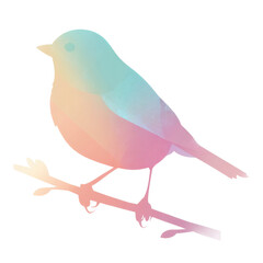 Gradient Pastel Bird Silhouette Perched on Branch Abstract Vector