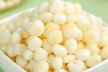 Fresh White Corn Kernels in Bowl - Delicious Breakfast Grain Ready for Cooking