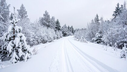 Snowy winter forest road