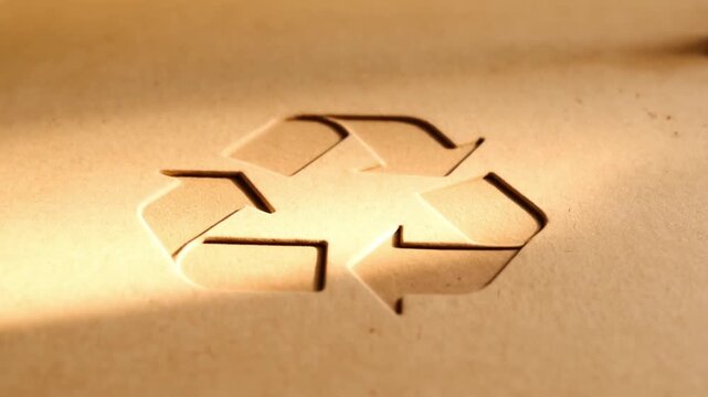 Strategic planning resources sustainability concept. Recycling symbol embossed on textured surface.