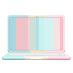 Flat vector illustration of an open laptop with pastel screen colors.