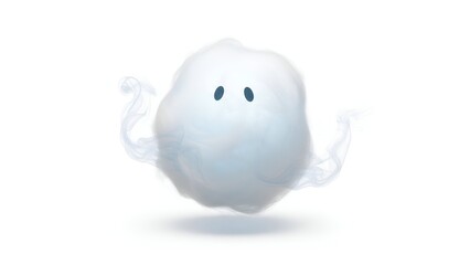 Cute ghostly cotton candy with a faint smoky effect, isolated on a clear white background, a whimsical and fun character illustration