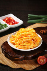 Spicy Sour Konjac Noodles with Fresh Vegetables on Wooden Serving Board