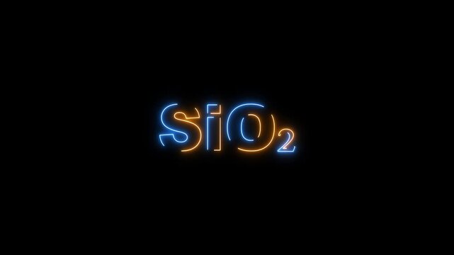 Silicon Dioxide Chemical Formula Si O2 Neon Sign Glowing On Black Background SiO2