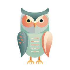 Modern flat vector pastel colored owl icon with teal and orange details.