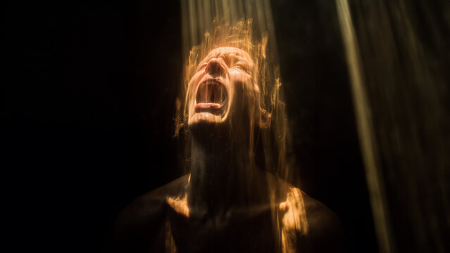 Futuristic neon outline of a running person in VR gear, glowing in blue and red light against a dark background, symbolizing virtual reality and tech motion. - Powered by Adobe