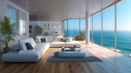 Modern Ocean View Living Room Design, Luxury Apartment