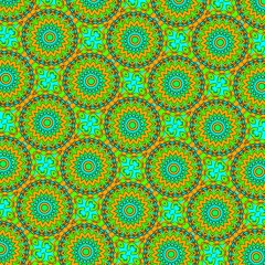 A seamless retro floral pattern with colorful geometric shapes for a vibrant tile decoration