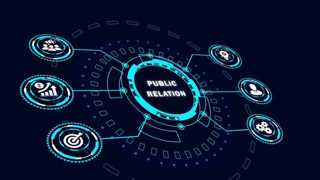 Public Relations Management on Digital Screen, Business Technology Internet and Network Concept for Corporate Communication and Brand Strategy.