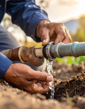 Primer plano manos de fontanero arreglando una peque&ntilde;a fuga de agua en una ca&ntilde;er&iacute;a. Trabajador, oficio, reparaci&oacute;n