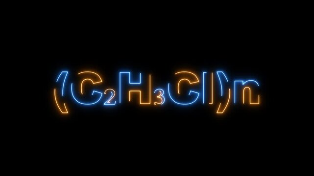 Neon Chemical Formula C2 H3 Cl n Formula on Black Background chemistry science