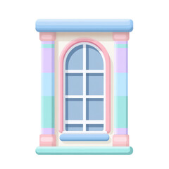 Decorative Arched Window Facade with Pastel Architectural Elements