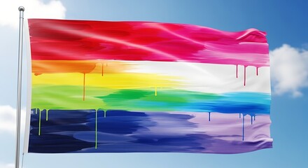 Colorful dripping rainbow flag, vibrant colors, artistic design, pride flag, abstract art.