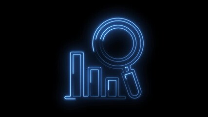 Neon outline animation of analyzing charts with magnifying glass for business intelligence data - Powered by Adobe