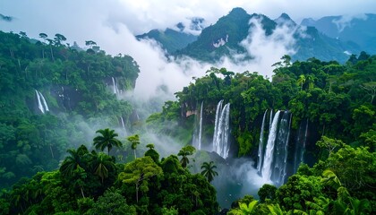 Fototapeta premium Lush rainforest waterfalls