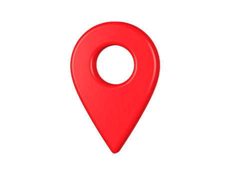 A vibrant red, three-dimensional map pin icon, sleek and glossy, sits against a stark black backdrop.  Its form is simple yet effective, conveying location