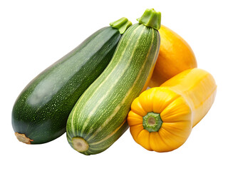 Group of Zucchini and Yellow Squash Vegetables Keywords: zucchini, yellow squash, summer squash isolated on a transparent background