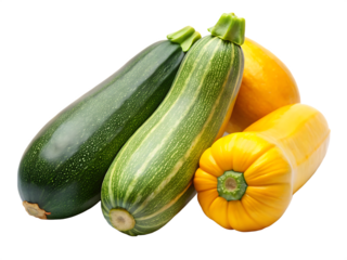 Group of Zucchini and Yellow Squash Vegetables Keywords: zucchini, yellow squash, summer squash isolated on a transparent background