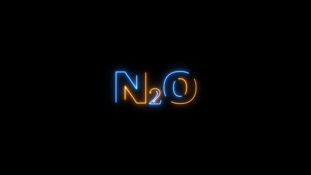 Neon sign of chemical formula N2 O on black background nitrous oxide chemistry