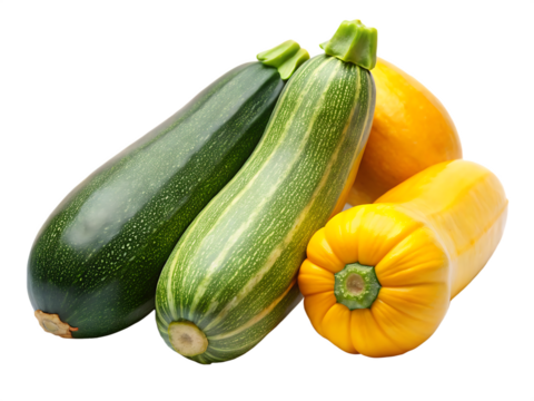 Group of Zucchini and Yellow Squash Vegetables Keywords: zucchini, yellow squash, summer squash isolated on a transparent background