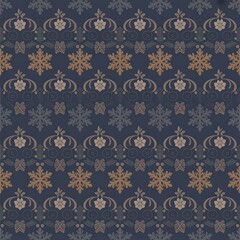 Fototapeta premium “Vintage Gold Accents Christmas Seamless Pattern – Luxury Holiday Digital Paper with Ornaments, Stars, and Elegant Festive Background for Scrapbooking & Crafts”