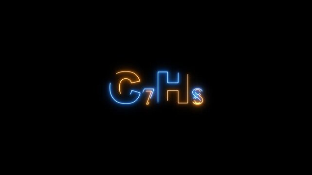 Neon chemical formula C7 H8 in blue and orange on black background C7H8 toluene