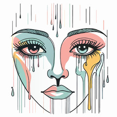 abstract female cartoon face with color drops beauty vector illustration
