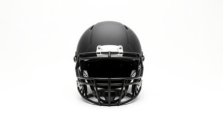 A front view of a black football helmet with a face mask on a white background in a studio setting ai generated
