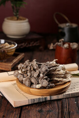 Dried Morel Mushrooms Traditional Medicine Ingredients Wooden Plate Kitchen Supply