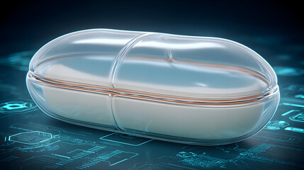 gadget floating in mid air with digital glowing holographic symbols surrounding it