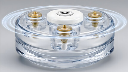 gadget floating in mid air with digital glowing holographic symbols surrounding it