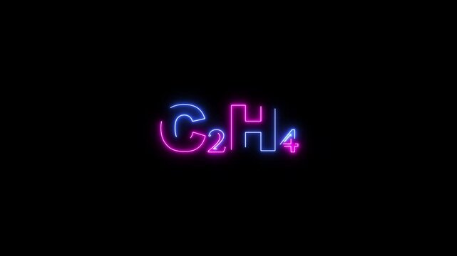Neon C2 H4 Chemical Formula Glowing on Black Background C2H4 ethene