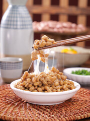 Japanese Natto Fermented Soybeans with Chopsticks Traditional Asian Food