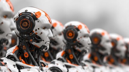 Fototapeta premium Robot Army - AI, Androids, Futuristic Technology Concept