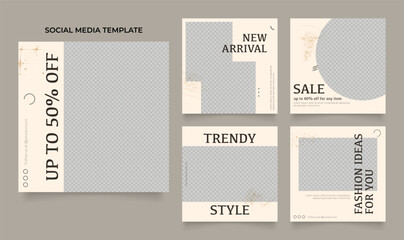 social media template banner fashion sale promotion. fully editable instagram and facebook square post frame puzzle organic sale poster. brown beige golden vector background
