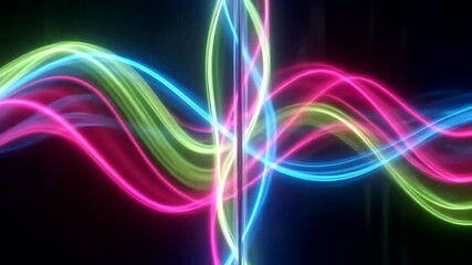 Vibrant neon waves animation with glowing pink, blue and green lines in seamless motion for - Powered by Adobe