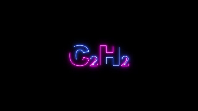 Neon C2 H2 Chemical Formula Glowing on Black Background C2H2 acetylene