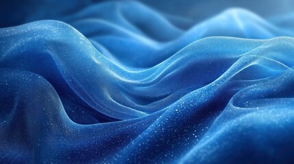 Abstract blue fabric with soft waves and a sparkling effect of glitter