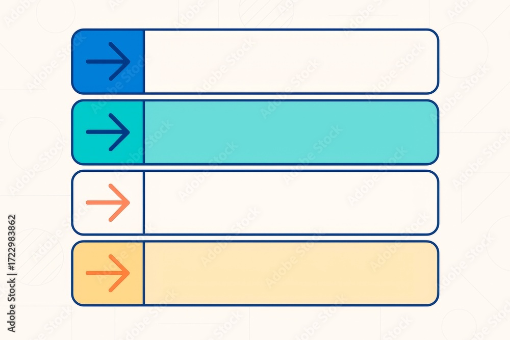 Poster colorful arrow infographic layout with four clean blank horizontal tabs for text or icon placement o