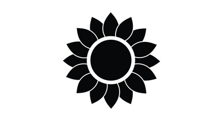 A simple black sunflower design on a white background silhouette