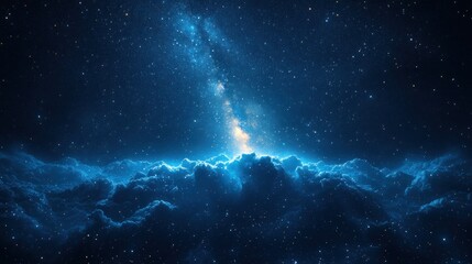 Celestial Horizon, A Majestic View of the Milky Way Above Dreamy Clouds