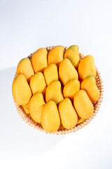 Fresh Hainan Xiaotainong Mangoes in Wicker Basket - Golden Tropical Fruit Collection