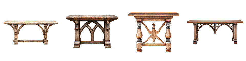 Vintage Wooden Tables: Set of Four Rustic Wood Table Illustrations